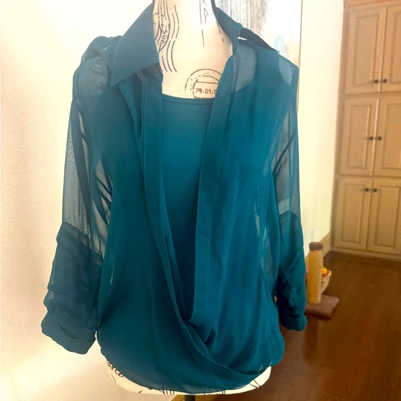 Bailey 44 Sheer Silk with cami emerald green top- size XS - Picture 1 of 6